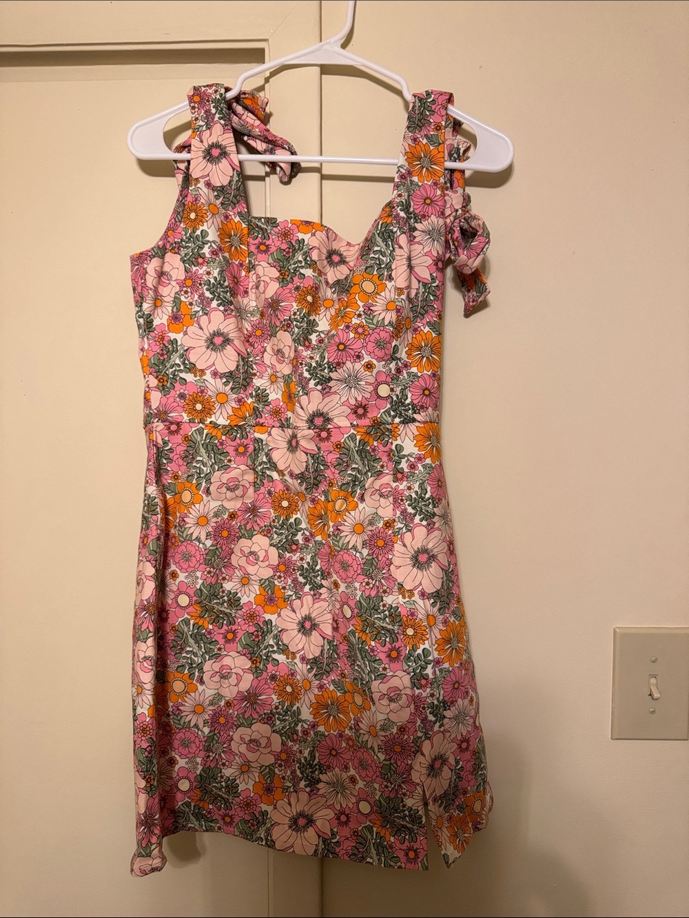 Trixxi Pink Floral Tie-Shoulder Mini Dress with Orange Accents
